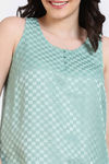 Zivame Checkered Sheen Woven Shorts Set - Granite Green — thumbnail 5